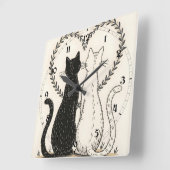 2～3匹の猫がフローラハートに恋をする スクエア壁時計 (傾斜)