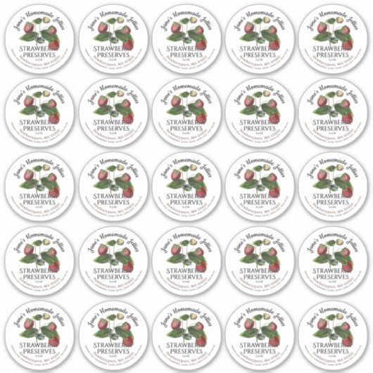 2.5インチストロベリージャム瓶ラベルとメイスンリッドラベル シール (正面)
