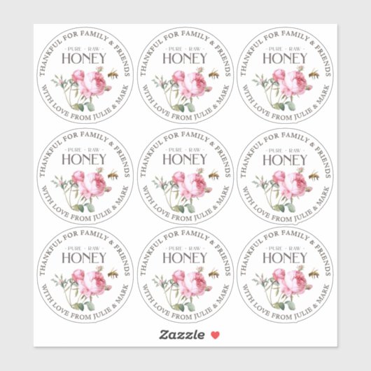2.5インチハチミツ家族と友人に感謝するバラ シール (シート)