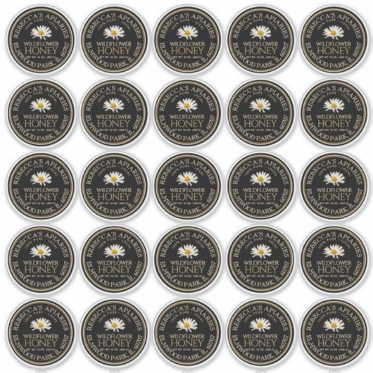 2.5インチワイルドフラワーハニーブラックデイジーカスタムラベル シール (正面)