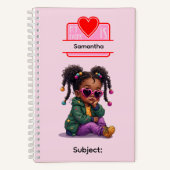 2 African American Girl Writing Supplies Students  ノートブック (正面)