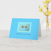 2 Angelfishツイン男の赤ちゃん挨拶状 カード (黄色い花)