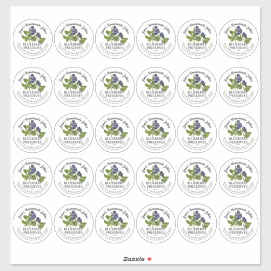 2" Blueberry Jam Mason Jar Lid Label Waterproof シール (シート)