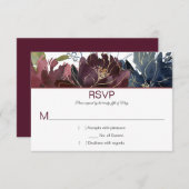 #2 Burgundy 素朴 Navy金ゴールド水彩フローラトップ 出欠カード (正面/裏面)