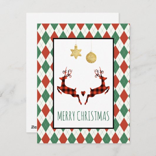 2 Christmas Deer Jumping シーズンカード (正面/裏面)