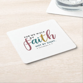 2 Corinthians 5:7 信仰を大切にするおもてなし スクエアペーパーコースター