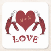 2 Crawfishのロブスターおよびハート スクエアペーパーコースター (正面)