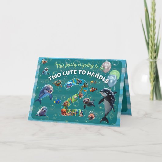 2 Cute 2 Handle Party Folded Horizontal Invitation 招待状 (正面)