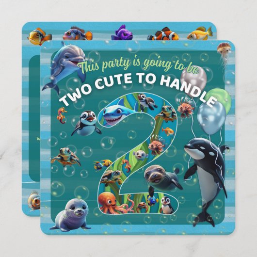 2 Cute 2 Handle Party Rounded Edge Flat Invitation (正面/裏面)