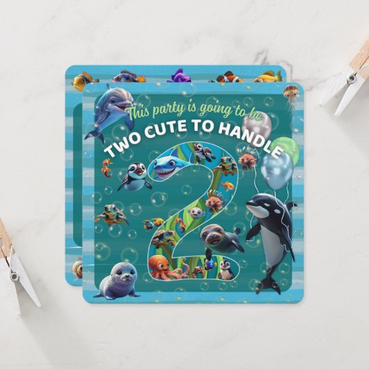 2 Cute 2 Handle Party Rounded Edge Flat Invitation (正面/裏面インサイチュ)