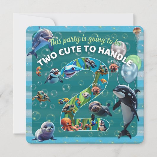 2 Cute 2 Handle Party Rounded Edge Flat Invitation (正面)