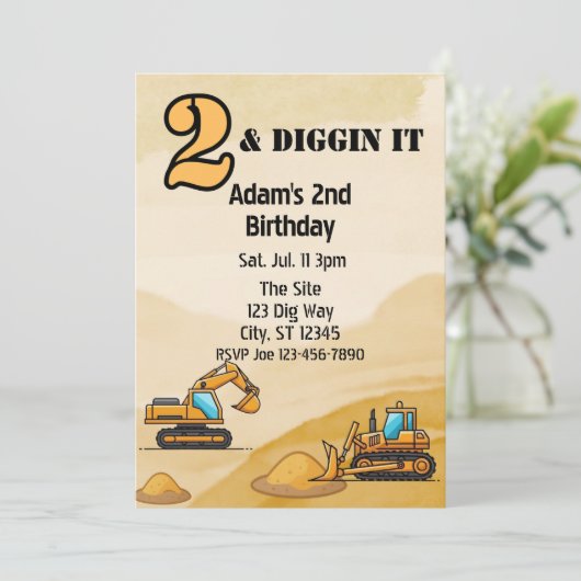2 & Diggin It, Construction Vehicle 2nd Birthday 招待状 (スタンド正面)