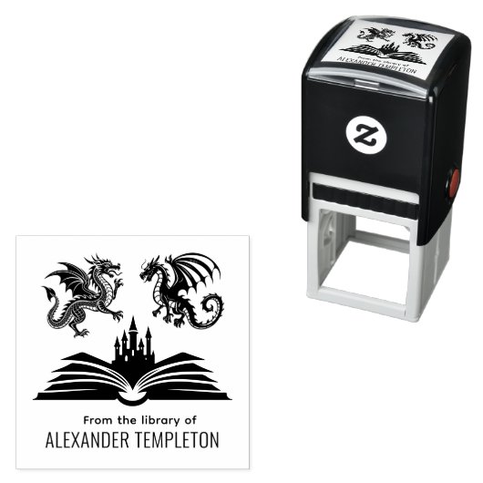 2 Dragons Book Castle From the Library of Name SQ セルフインキングスタンプ (インサイチュ)
