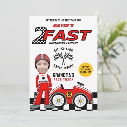 2 Fast Birthday Party - Race Car Driver 招待状 (スタンド正面)