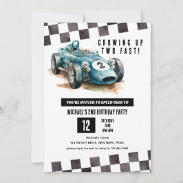 2 Fast Race Car 2nd Birthdayパーティー水色 招待状