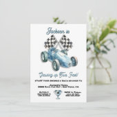 2 Fast Race Car 2nd Birthdayパーティー水色 招待状 (スタンド正面)