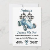 2 Fast Race Car 2nd Birthdayパーティー水色 招待状 (正面)