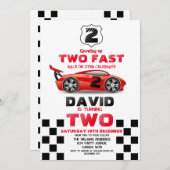 2 Fast Race Red Carをテーマにした誕生日パーティー 招待状 (正面/裏面)