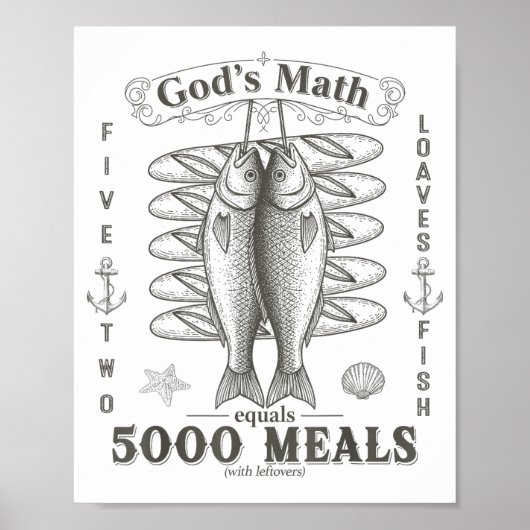 2 Fishes 5 Breads Jesus Feeds The 5000 Christian B ポスター (正面)