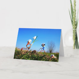 2 Fubby's die een bol krokus planten. サンキューカード