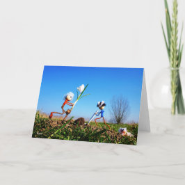 2 Fubby's die een bol krokus planten. サンキューカード