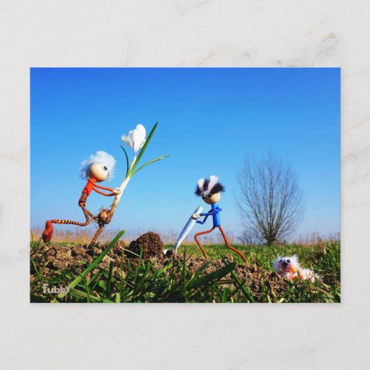 2 Fubby's die een bol krokus planten. ポストカード (正面)