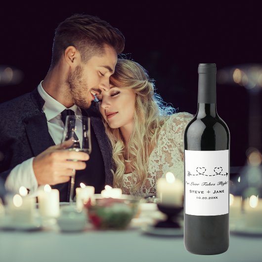 2 Hearts Arrow Modern Romantic Travel Love Wedding ワインラベル