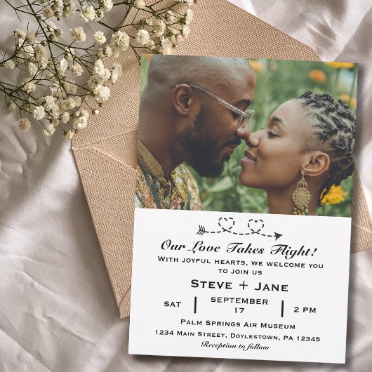 2 Hearts Arrow Modern Romantic Travel Love Wedding 招待状