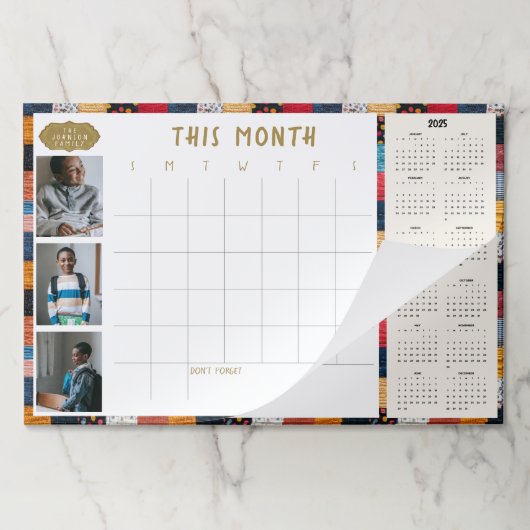 2-in-1ファミリー向け大型フォトデスクウォールカレンダー2025 ペーパーパッド (折り畳み)