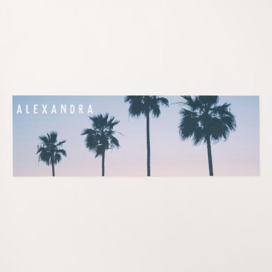 2-in-1熱帯ピンクとブルーパームツリーサンセット名 ヨガマット (裏面(横))