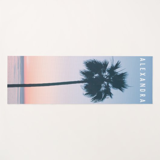2-in-1熱帯ピンクとブルーパームツリーサンセット名 ヨガマット (正面(横))