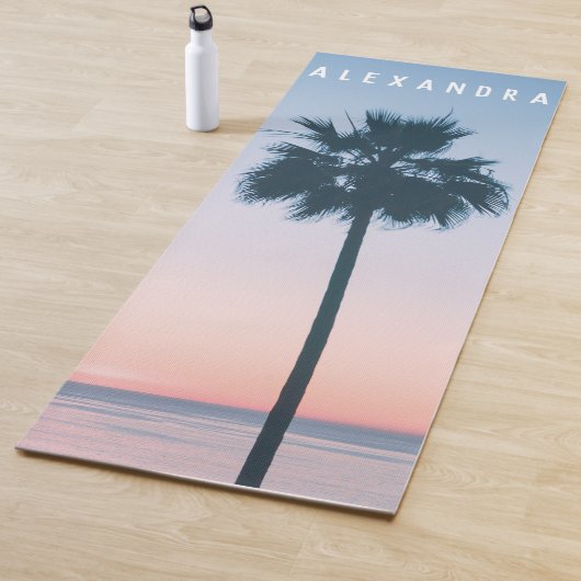 2-in-1熱帯ピンクとブルーパームツリーサンセット名 ヨガマット (インサイチュ)