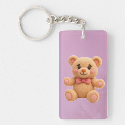 2-in-1 かわいいテディベアとバラの両面デザイン キーホルダー (正面)