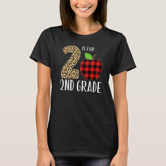 2 Is For 2nd Grade Teacher Leopard Buffalo Plaid S Tシャツ (正面)