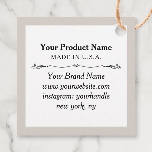 2" Kraft正方形つるラベルと文字列カスタムロゴ フェイバータグ (裏面)