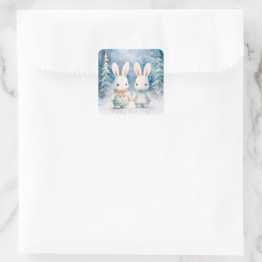 2 lapins de Noël スクエアシール (バッグ)