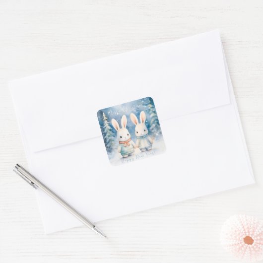 2 lapins de Noël スクエアシール (封筒)