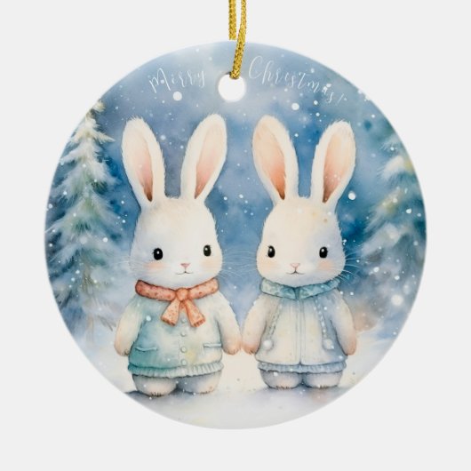 2 lapins de Noël セラミックオーナメント (正面)