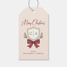 2 Letter Monogram Crest Bow Merry Christmas ギフトタグ