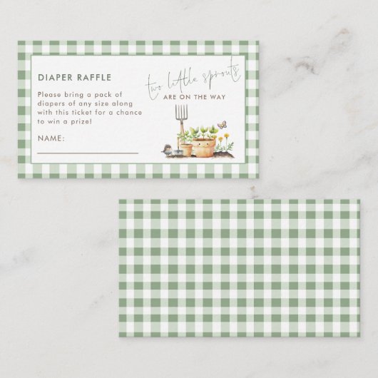 2 Little Sprouts Twins Diaper Raffle Baby Shower  エンクロージャーカード (正面/裏面)