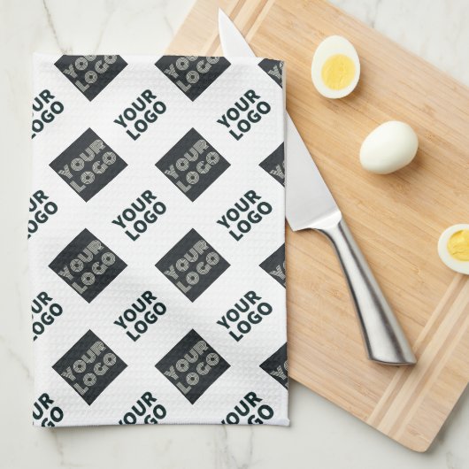 2 Logos, Diagonally Repeating Logos | White キッチンタオル (四つ折り)