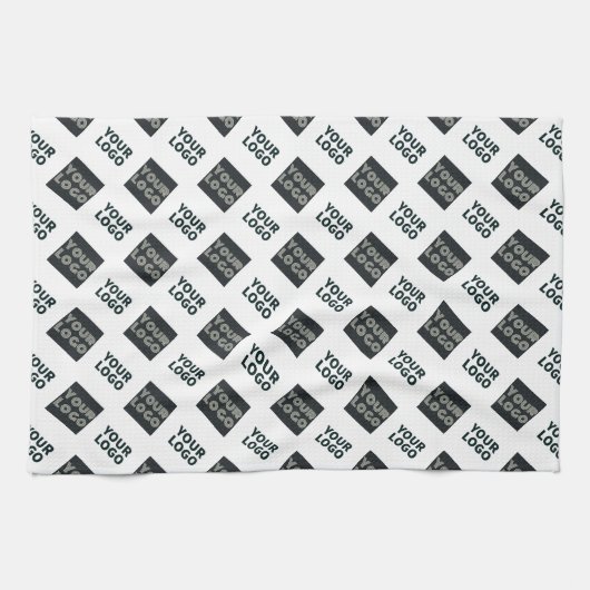 2 Logos, Diagonally Repeating Logos | White キッチンタオル (横)