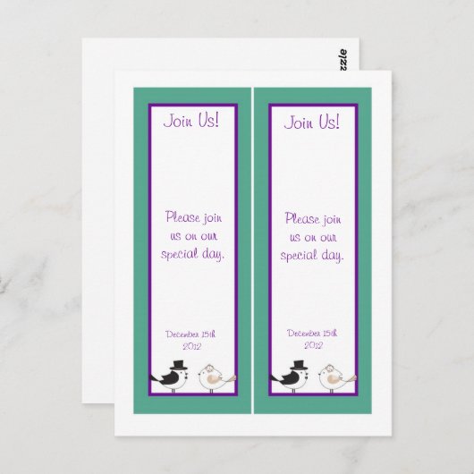 2 Love Birdsティール(緑がかった色)/パープル結婚のブックマーク ポストカード (正面/裏面)