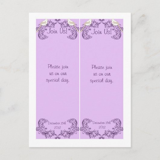 2 Love Birds Purple/Lavender's 結婚 Bookmarks ポストカード (正面)