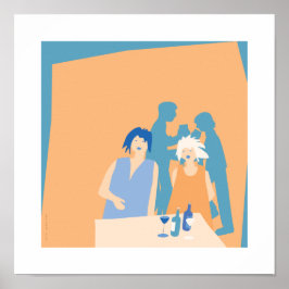 2 men and 2 women in a bar ポスター