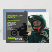 2 PHOTOダートバイクモトクロスグリーングレー卒業 招待状 (正面/裏面)