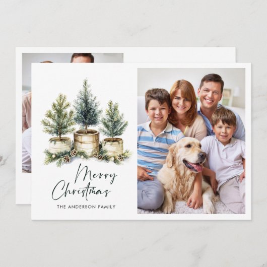 2 PHOTOミニマルなクリスマスツリーの挨拶 シーズンカード (正面/裏面)