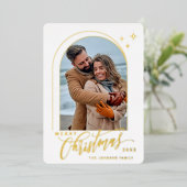 2 PHOTO単に輝くエレガントクリスマス金ゴールド 箔シーズンカード (立ち正面)