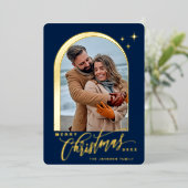 2 PHOTO単に輝くエレガントクリスマス金ゴールド 箔シーズンカード (立ち正面)