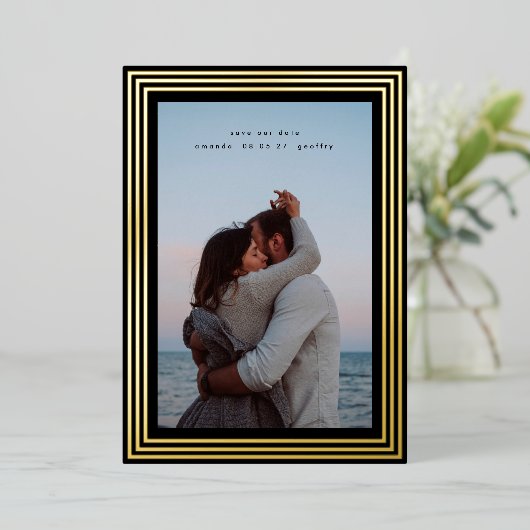 2 photo日付のゴールデンフレーミニマルムを保存 箔招待状 (立ち正面)